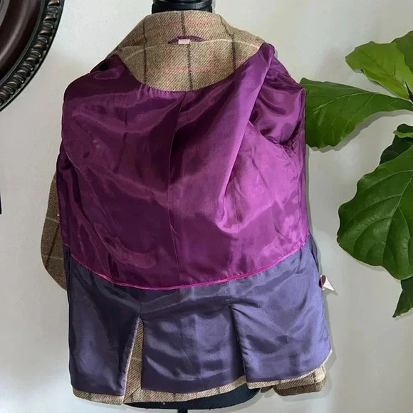 Boden Women’s 100% Wool British Tweed Tan Brown Plaid Blazer Jacket Coat Size 10 - Picture 10 of 16